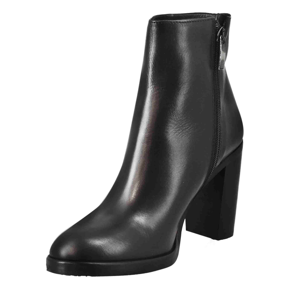 Stivaletto da donna liscio con tacco alto in pelle colore nero - LeonardoShoes