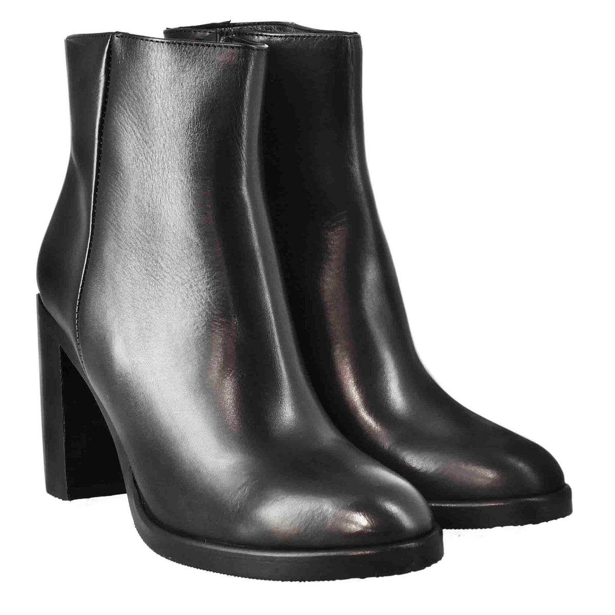 Stivaletto da donna liscio con tacco alto in pelle colore nero - LeonardoShoes