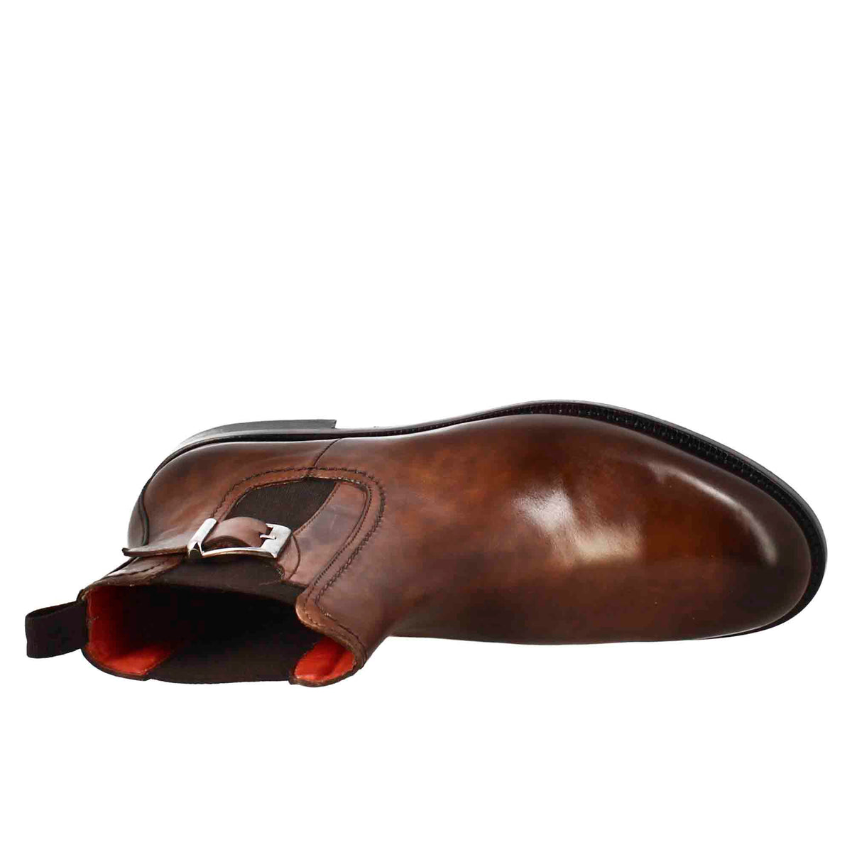 Stivaletto da donna liscio con tacco basso in pelle liscia colore marrone chiaro con fibbia laterale - LeonardoShoes