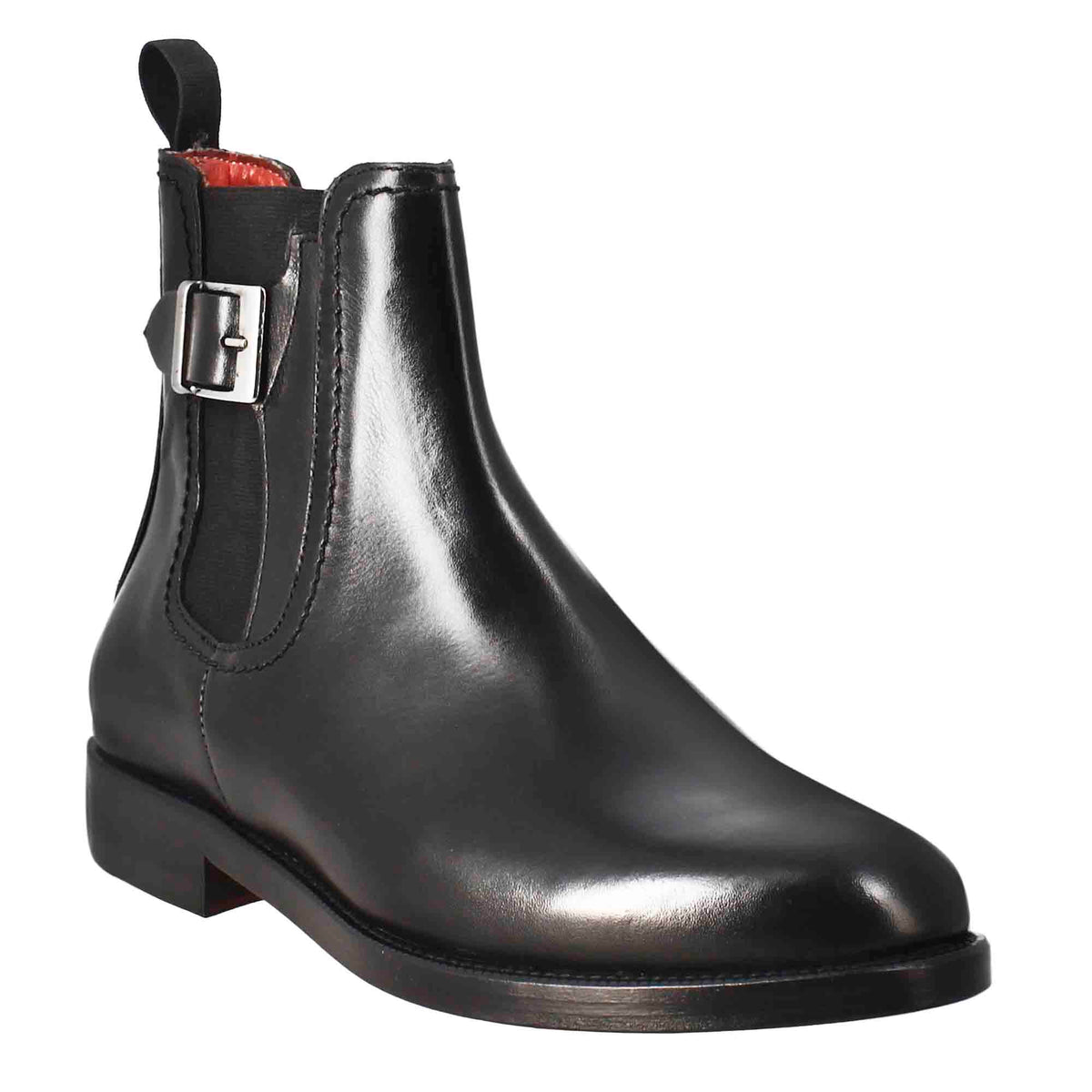 Stivaletto da donna liscio con tacco basso in pelle liscia colore nero con fibbia laterale - LeonardoShoes