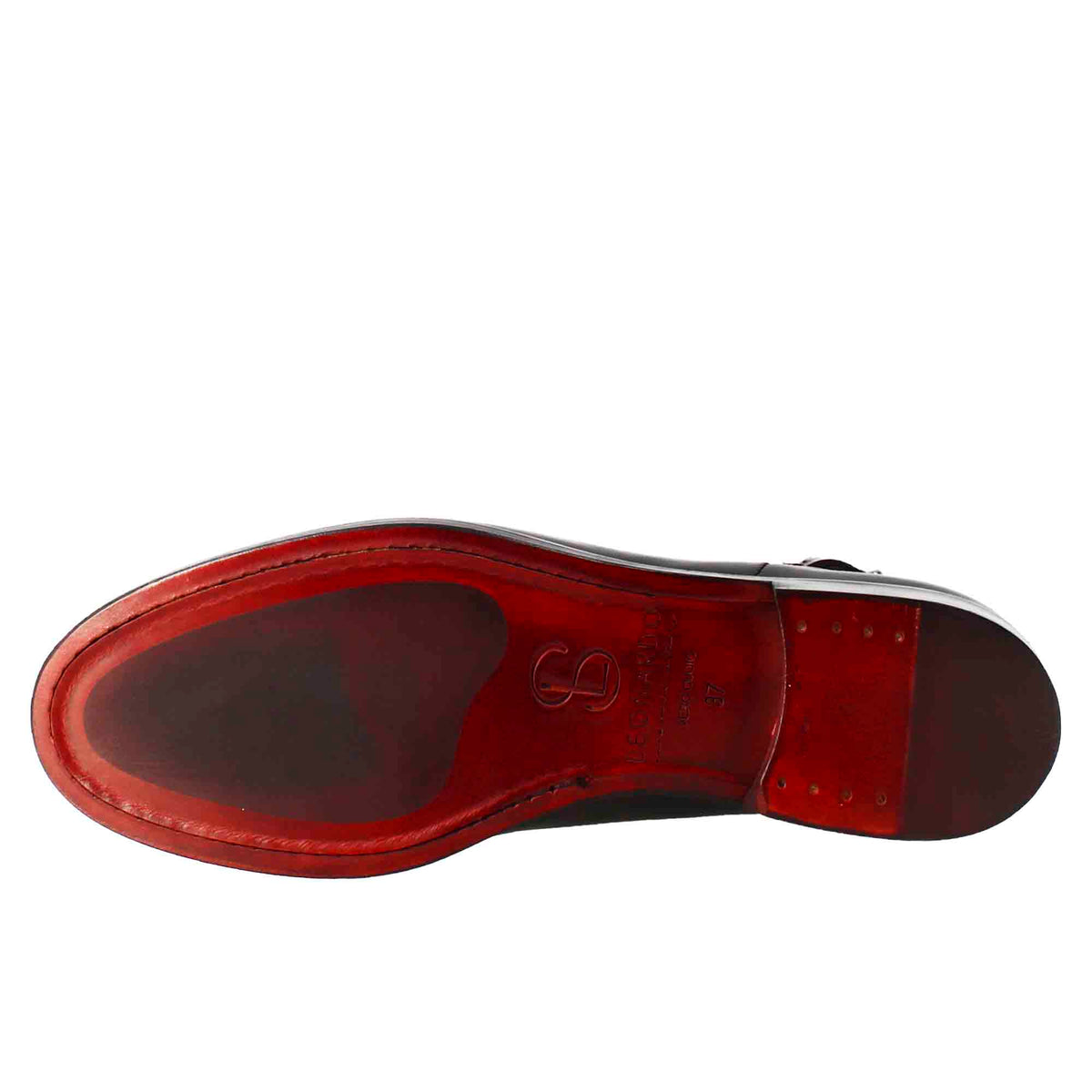 Stivaletto da donna liscio con tacco basso in pelle liscia colore nero con fibbia laterale - LeonardoShoes