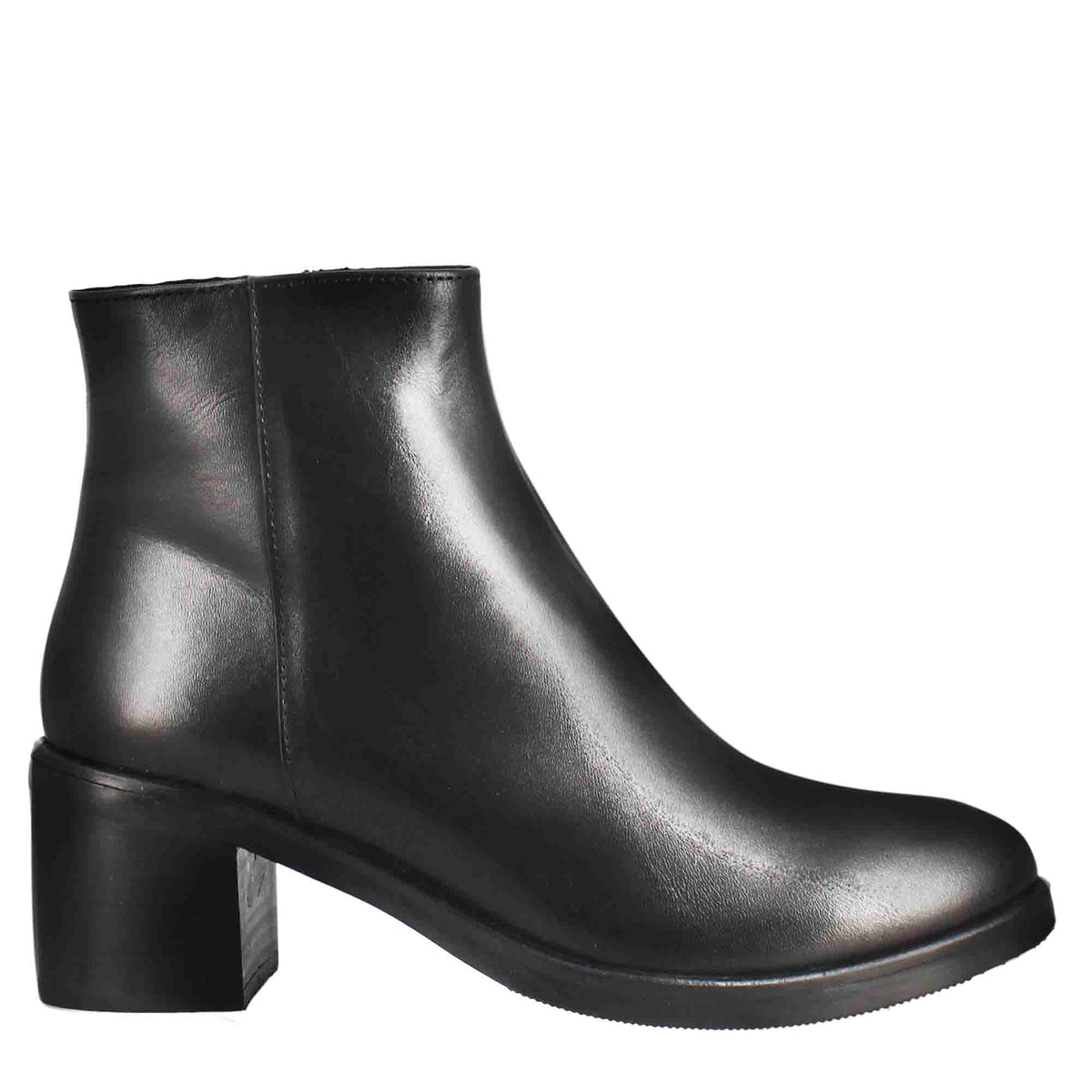 Stivaletto da donna liscio con tacco medio in pelle colore nero - LeonardoShoes