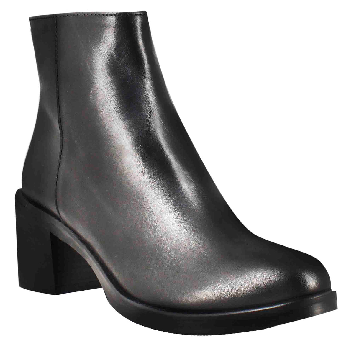 Stivaletto da donna liscio con tacco medio in pelle colore nero - LeonardoShoes