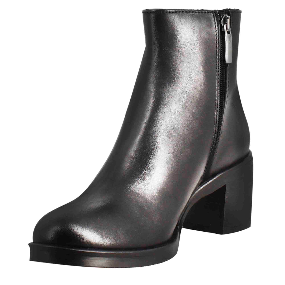 Stivaletto da donna liscio con tacco medio in pelle colore nero - LeonardoShoes