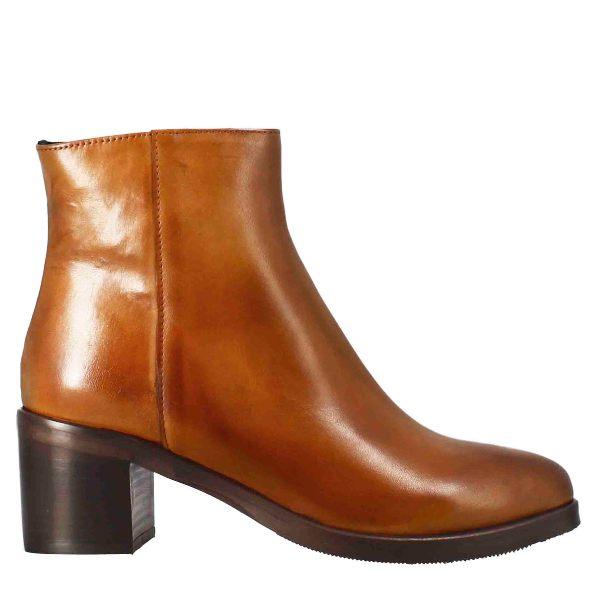 Stivaletto da donna liscio con tacco medio in pelle marrone - LeonardoShoes