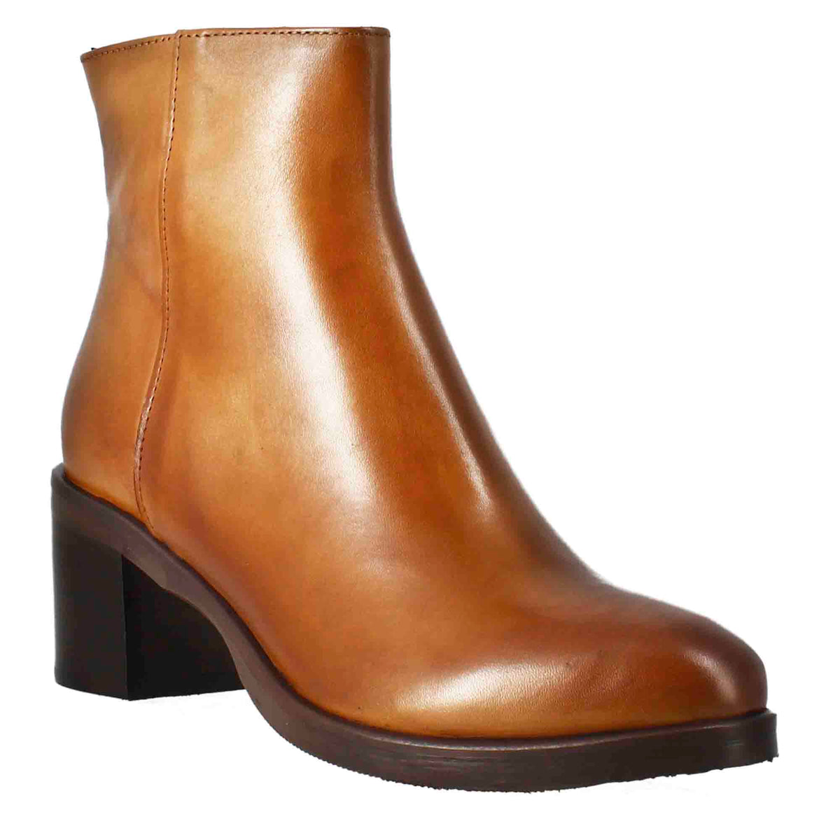 Stivaletto da donna liscio con tacco medio in pelle marrone - LeonardoShoes