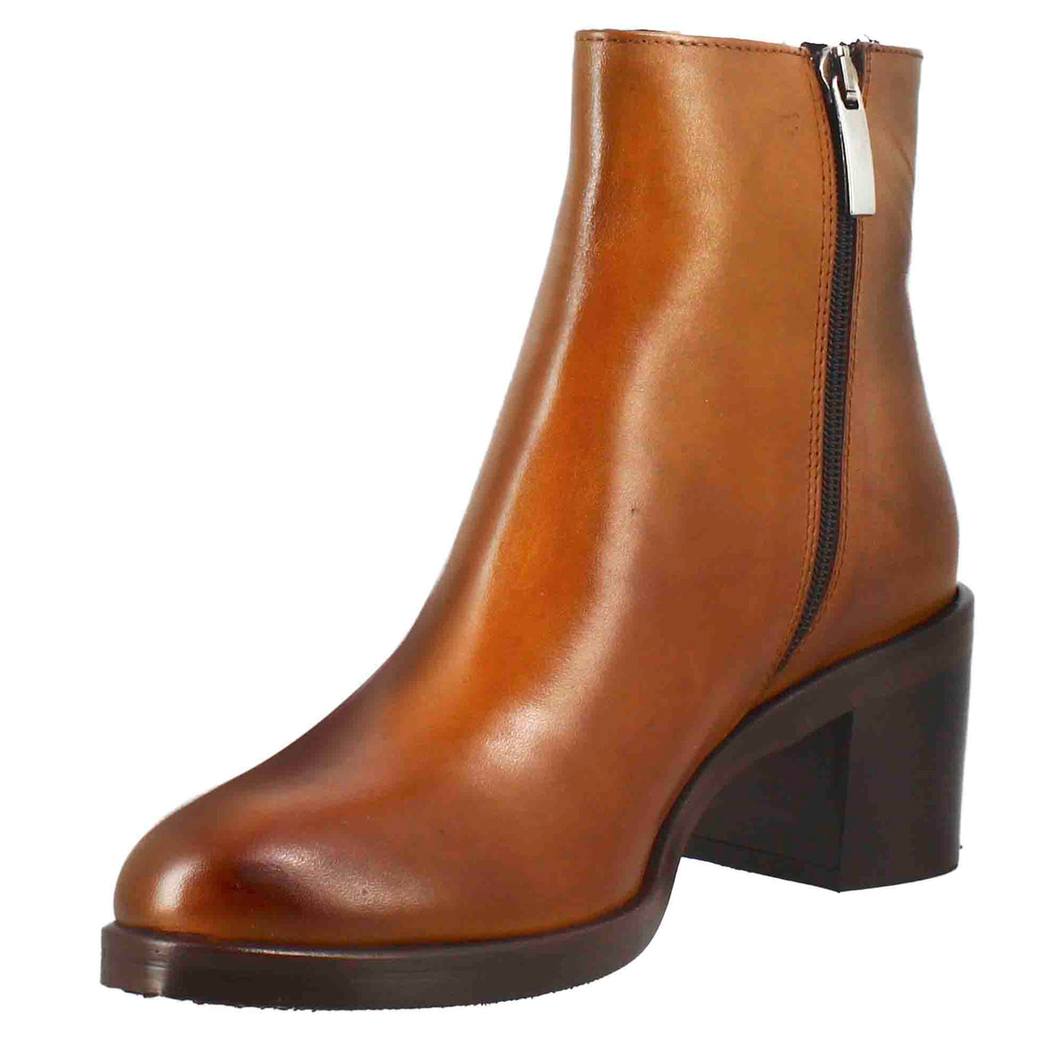Stivaletto da donna liscio con tacco medio in pelle marrone - LeonardoShoes