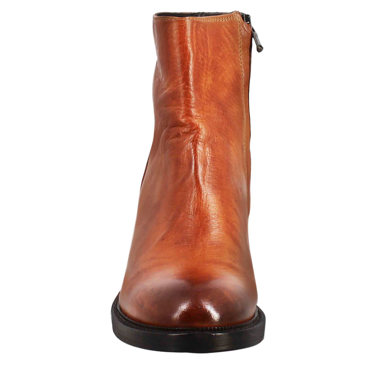 Stivaletto diver basso da donna con tacco in pelle lavata colore cuoio scuro - LeonardoShoes
