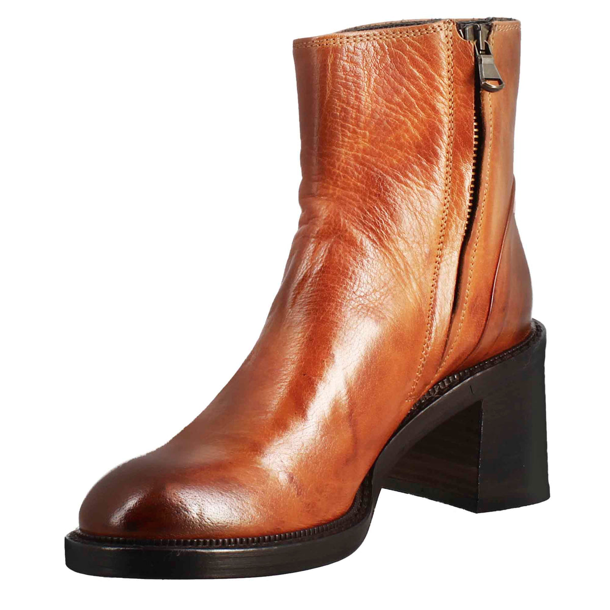 Stivaletto diver basso da donna con tacco in pelle lavata colore cuoio scuro - LeonardoShoes