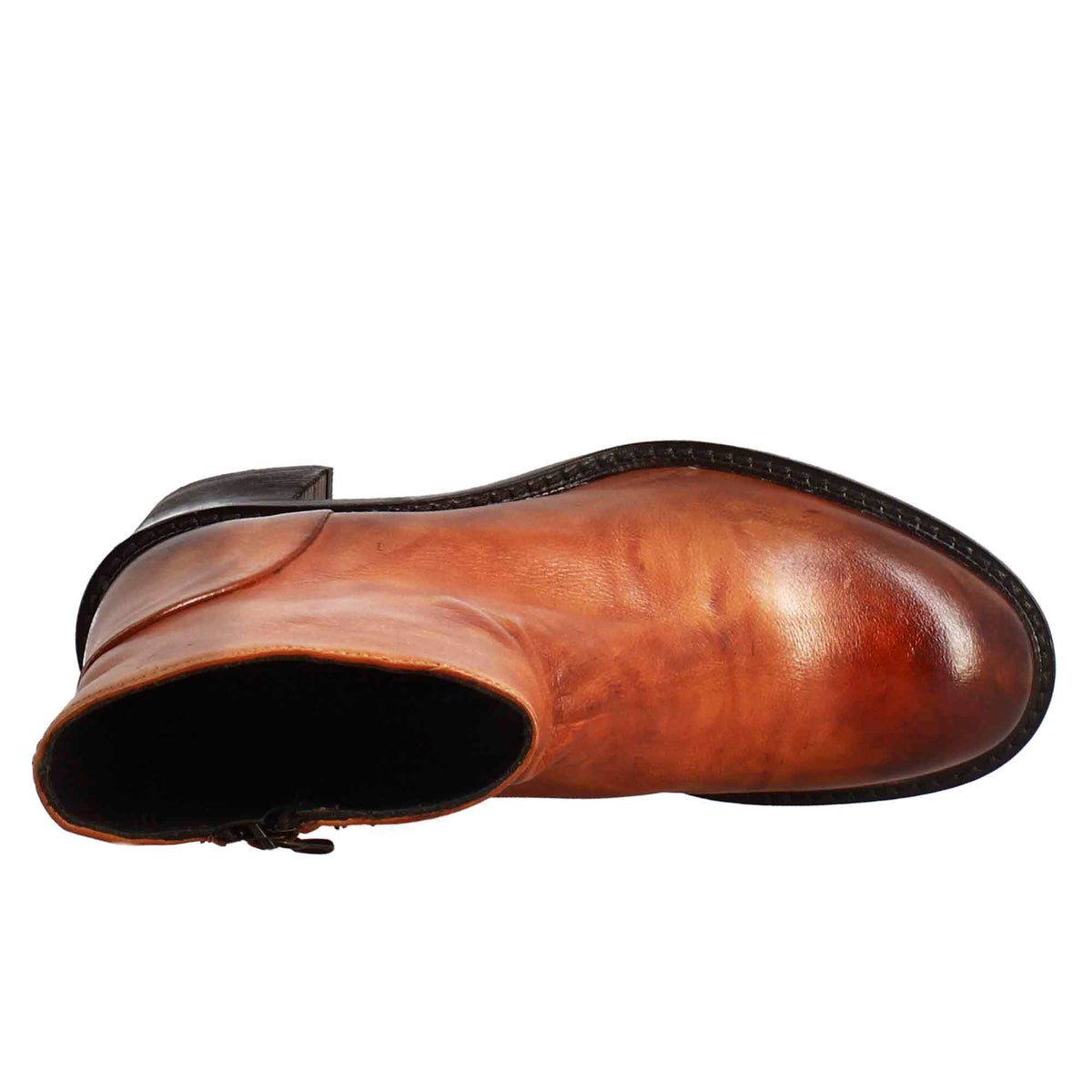 Stivaletto diver basso da donna con tacco in pelle lavata colore cuoio scuro - LeonardoShoes