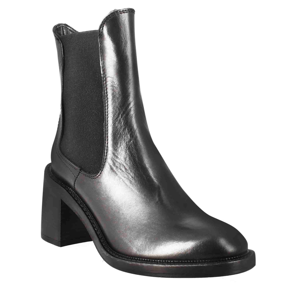 Stivaletto diver chelsea da donna con tacco in pelle lavata colore nero - LeonardoShoes