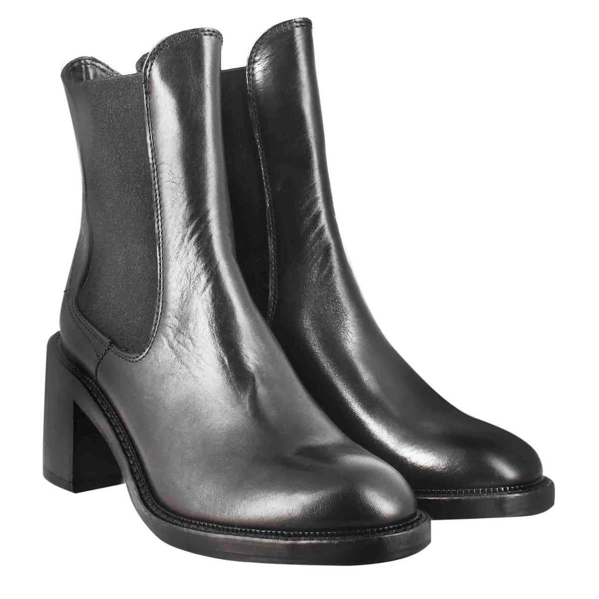 Stivaletto diver chelsea da donna con tacco in pelle lavata colore nero - LeonardoShoes