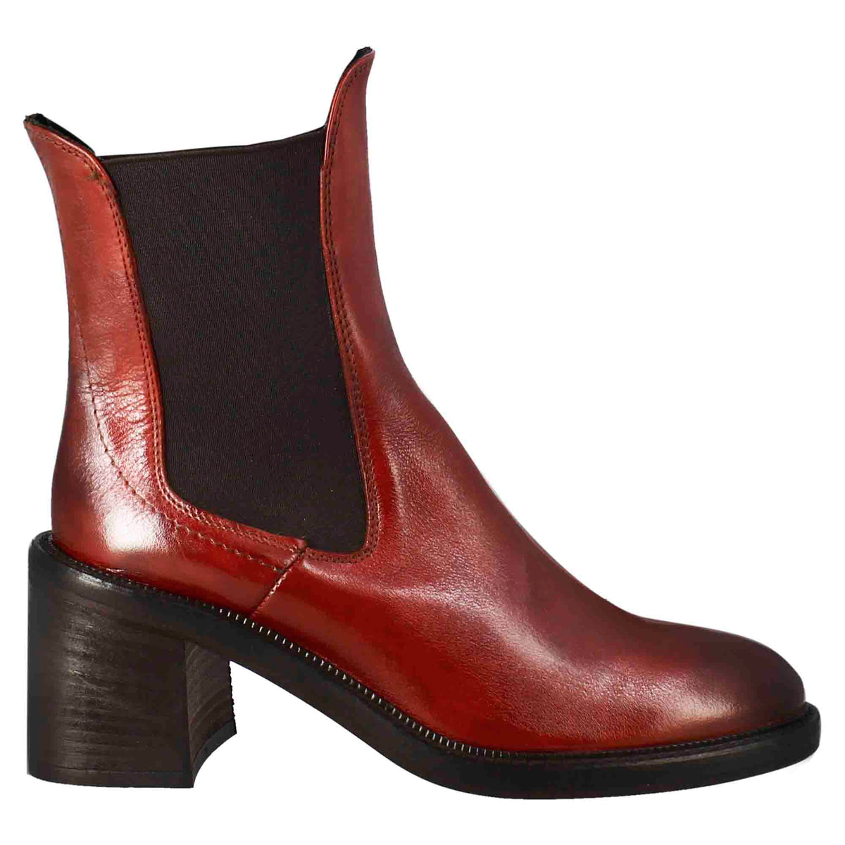Stivaletto chelsea da donna con tacco in pelle lavata colore rosso - LeonardoShoes