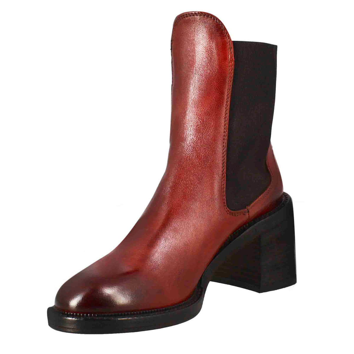 Stivaletto chelsea da donna con tacco in pelle lavata colore rosso - LeonardoShoes