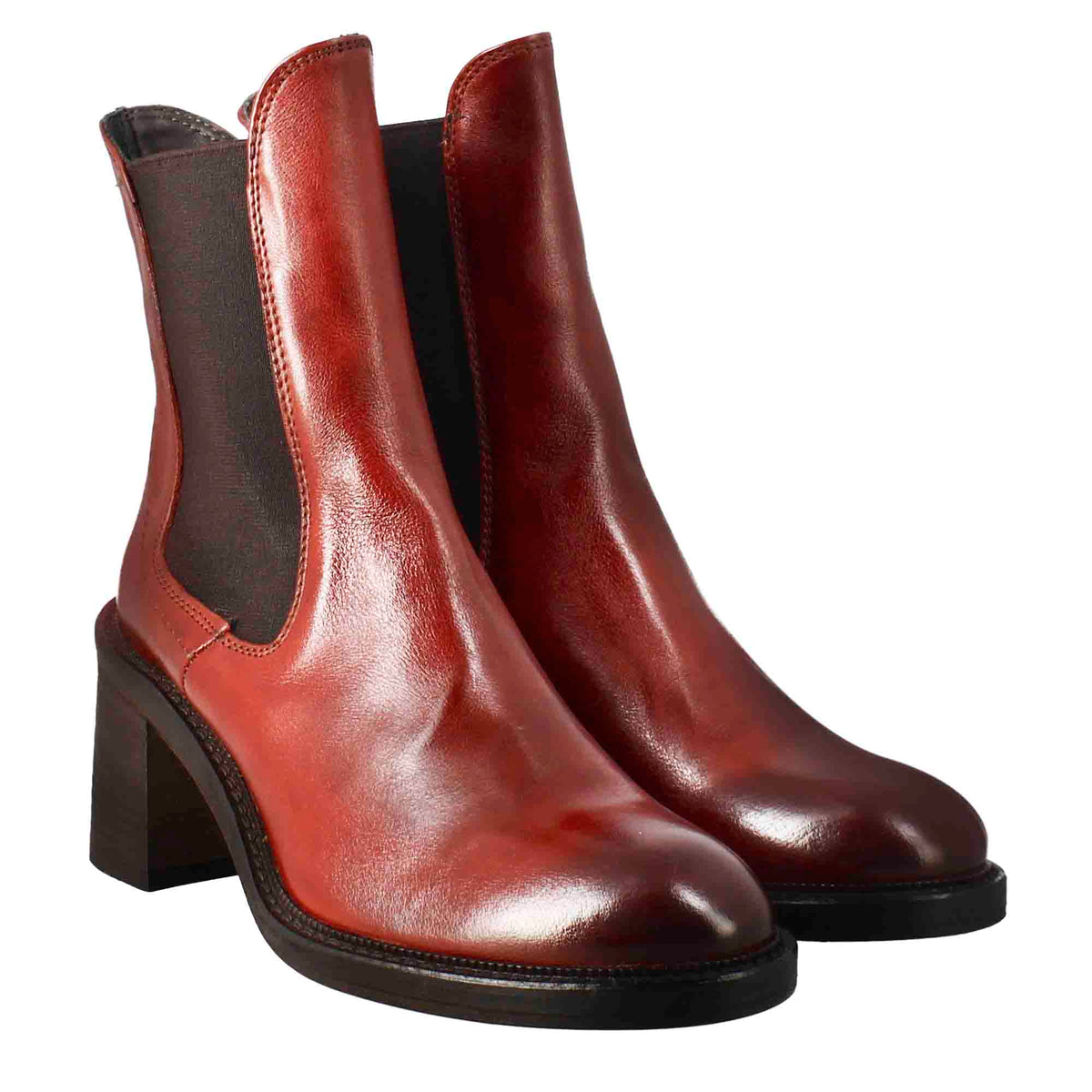Stivaletto chelsea da donna con tacco in pelle lavata colore rosso - LeonardoShoes