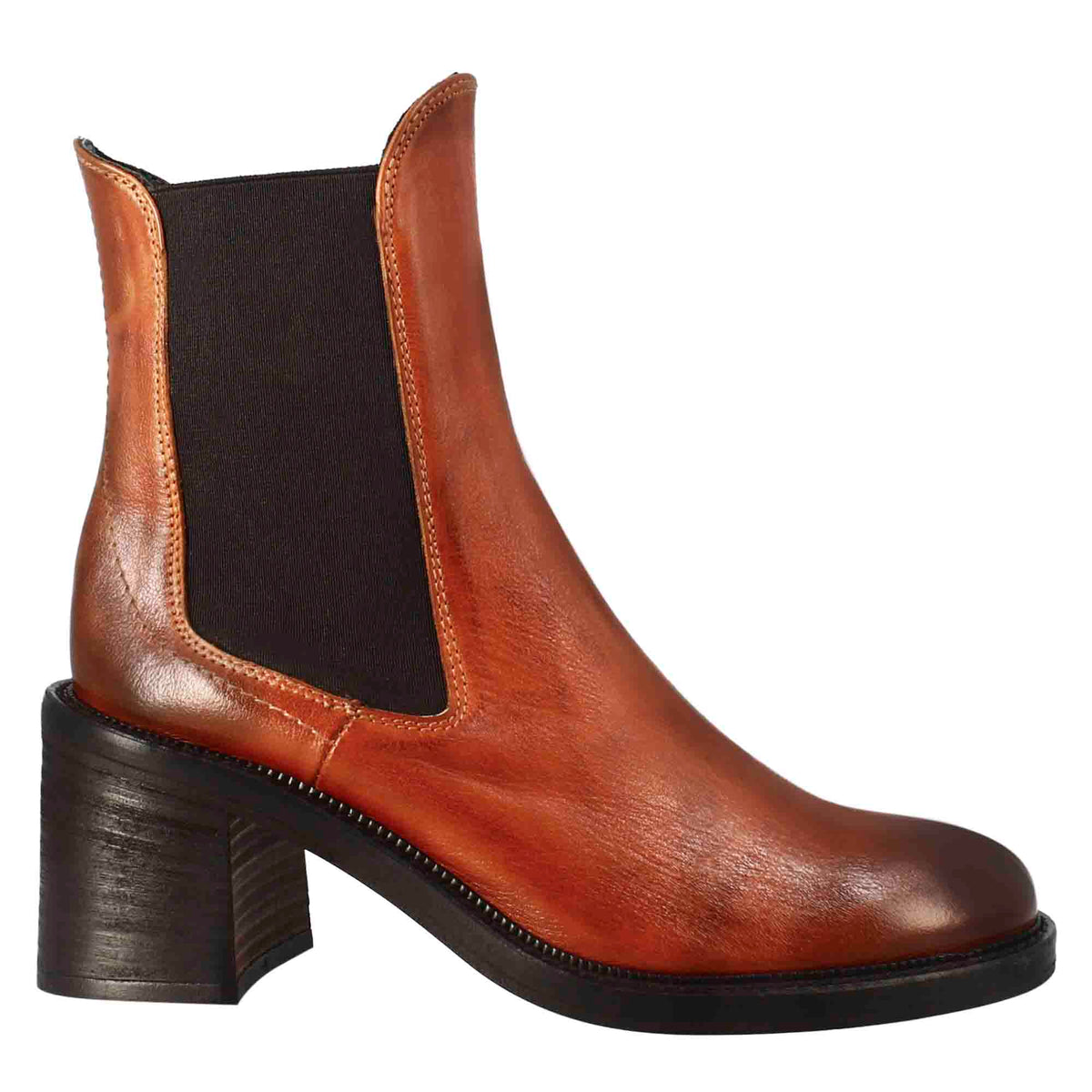 Stivaletto diver chelsea da donna con tacco in pelle lavata colore cuoio - LeonardoShoes
