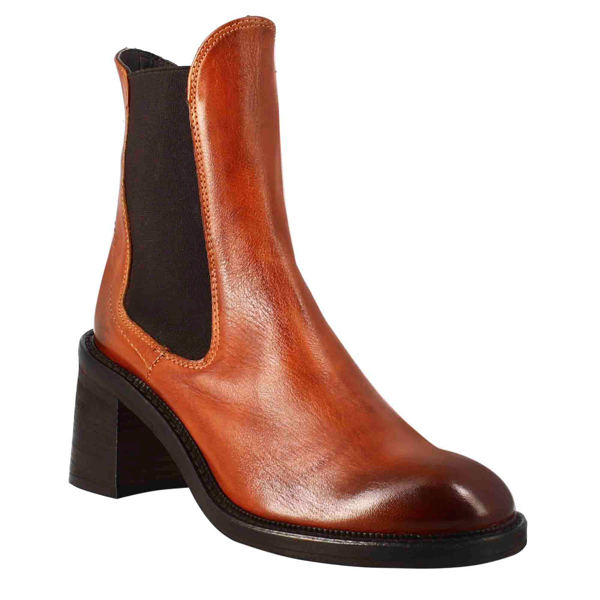 Stivaletto diver chelsea da donna con tacco in pelle lavata colore cuoio - LeonardoShoes