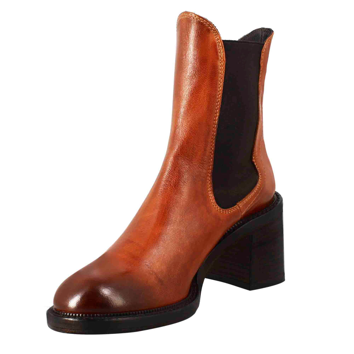 Stivaletto diver chelsea da donna con tacco in pelle lavata colore cuoio - LeonardoShoes