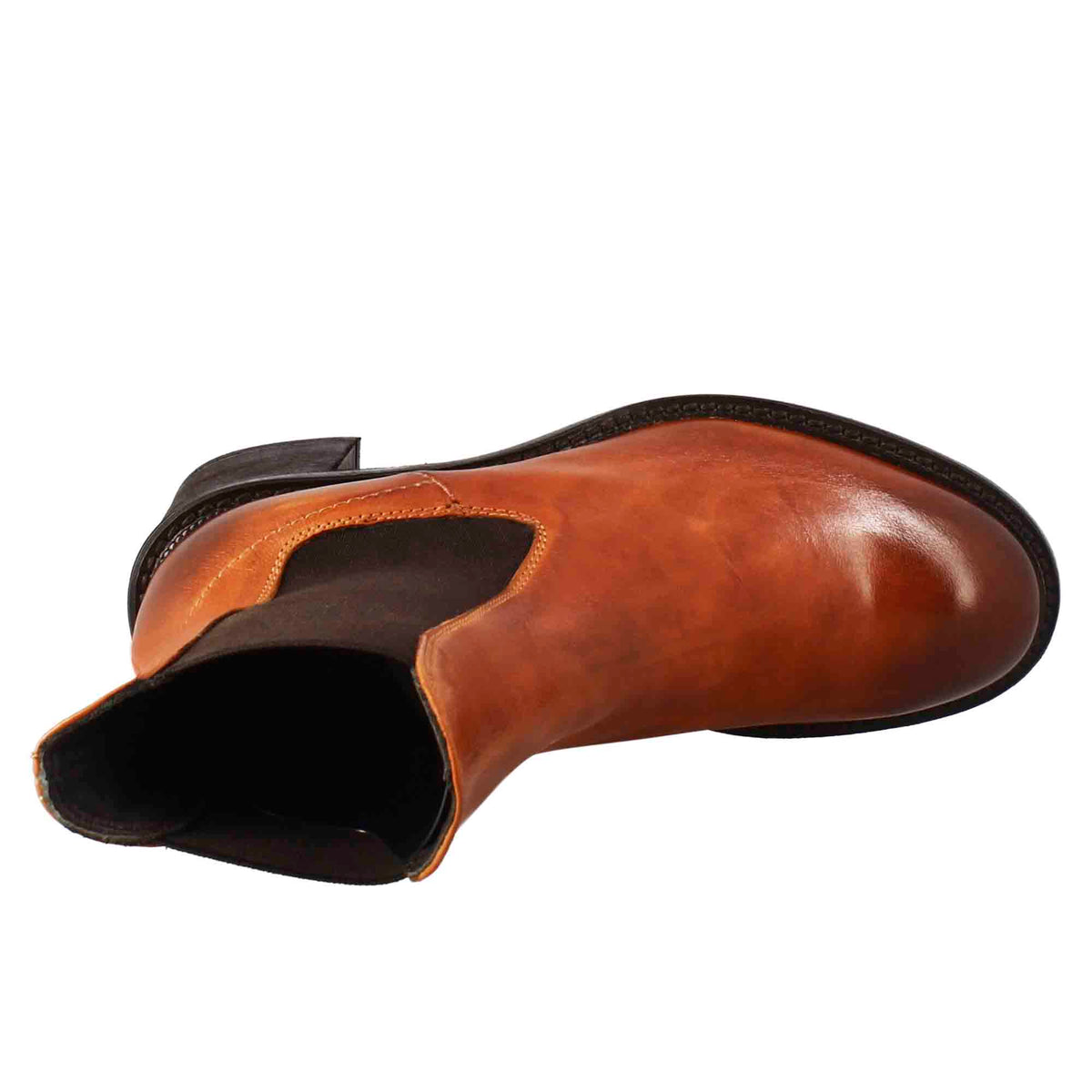 Stivaletto diver chelsea da donna con tacco in pelle lavata colore cuoio - LeonardoShoes