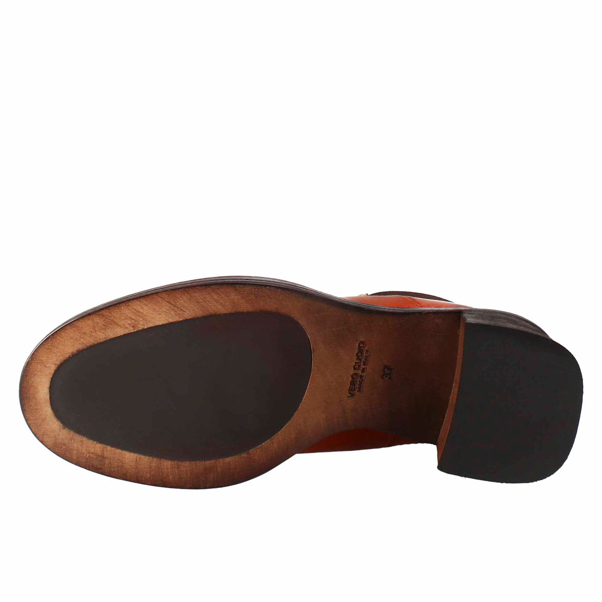Stivaletto diver chelsea da donna con tacco in pelle lavata colore cuoio - LeonardoShoes