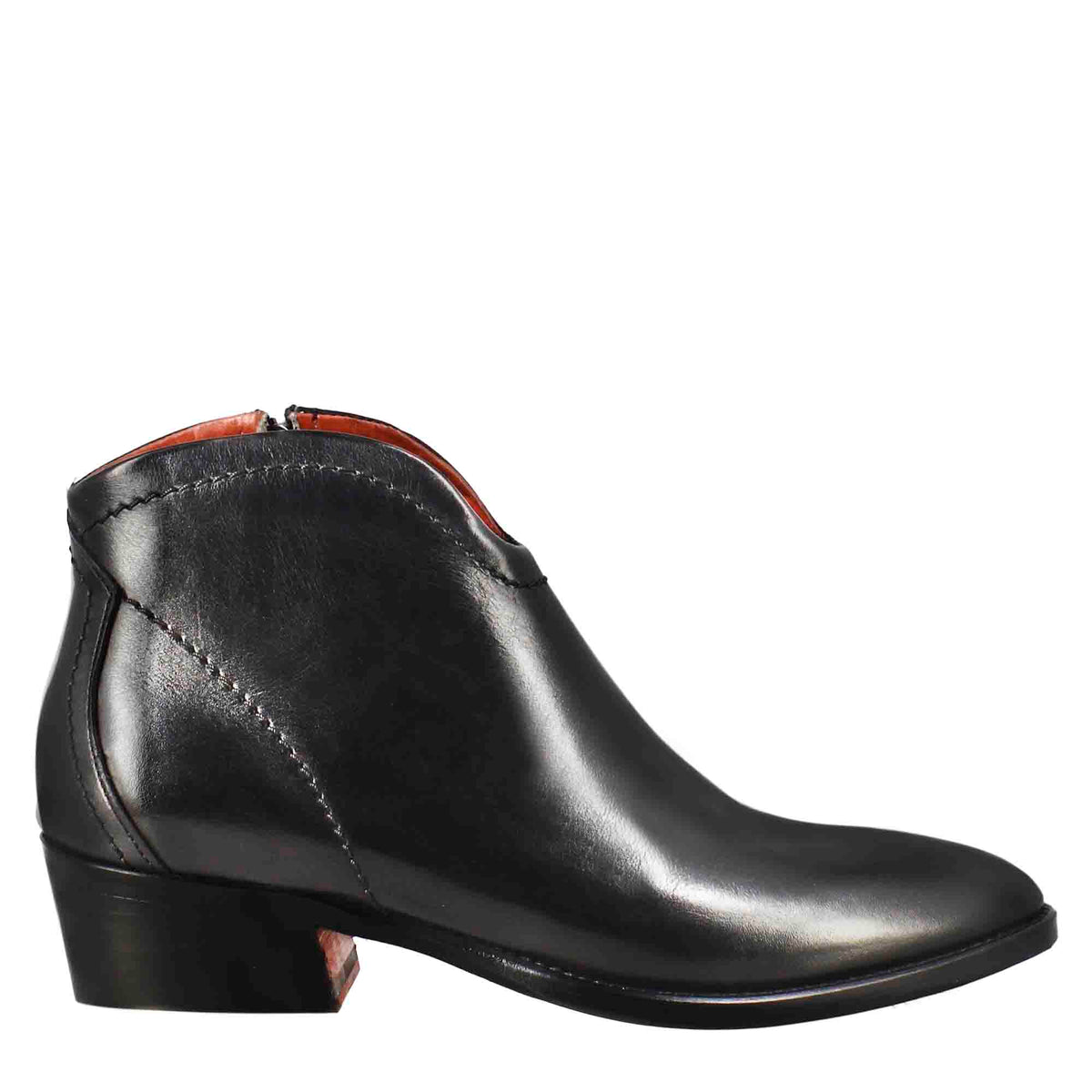 Stivaletto da donna liscio con tacco medio in pelle colore nero - LeonardoShoes