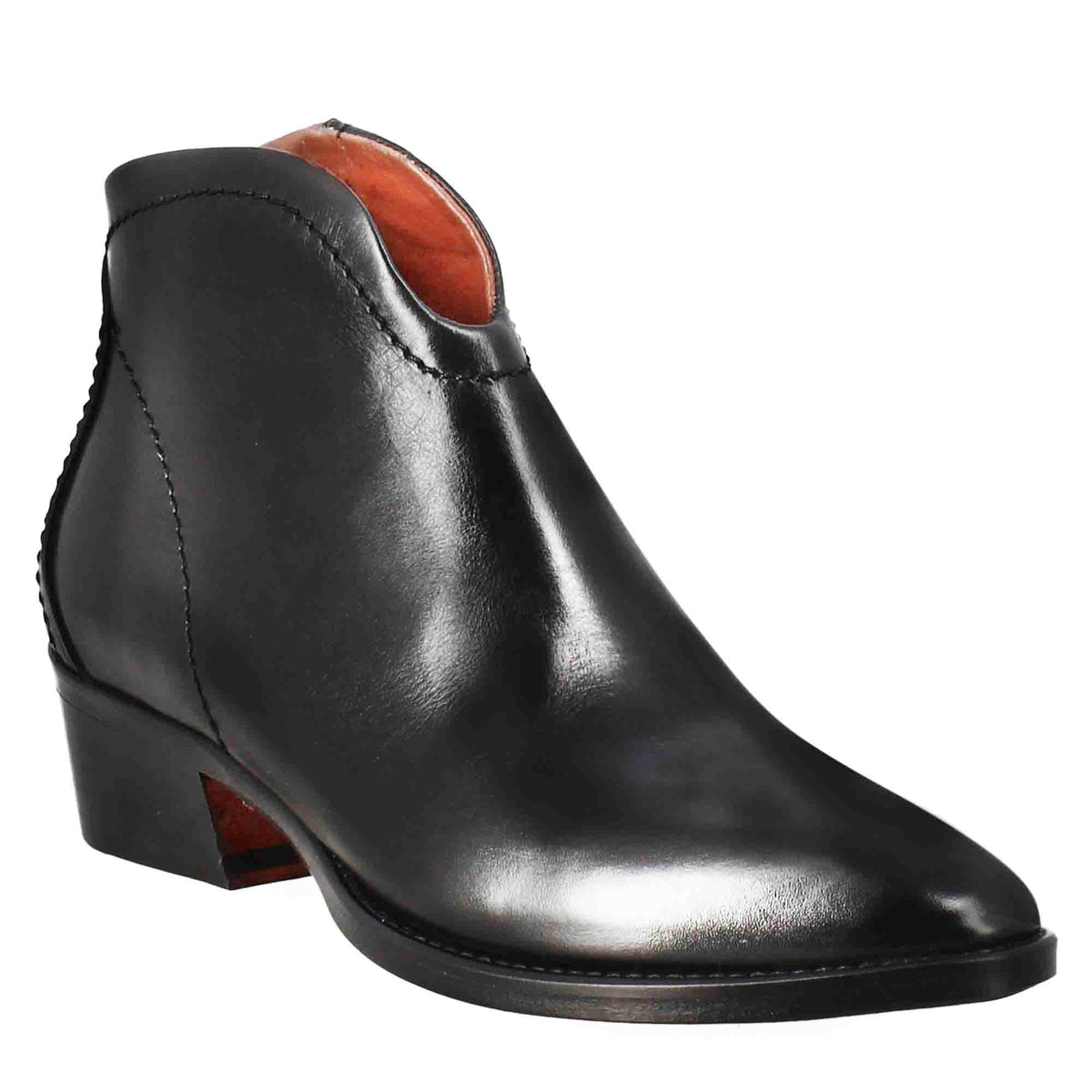 Stivaletto da donna liscio con tacco medio in pelle colore nero - LeonardoShoes