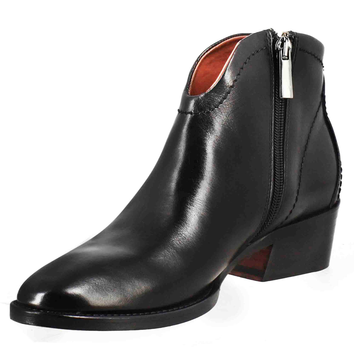 Stivaletto da donna liscio con tacco medio in pelle colore nero - LeonardoShoes