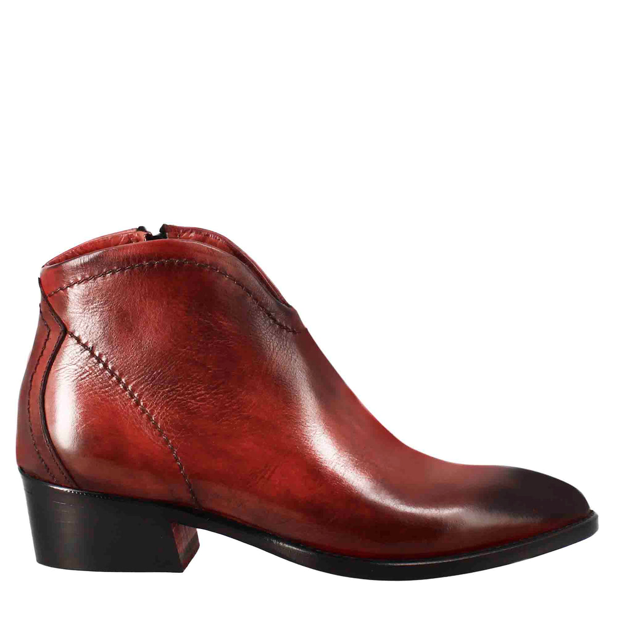 Stivaletto da donna liscio con tacco medio in pelle colore rosso - LeonardoShoes