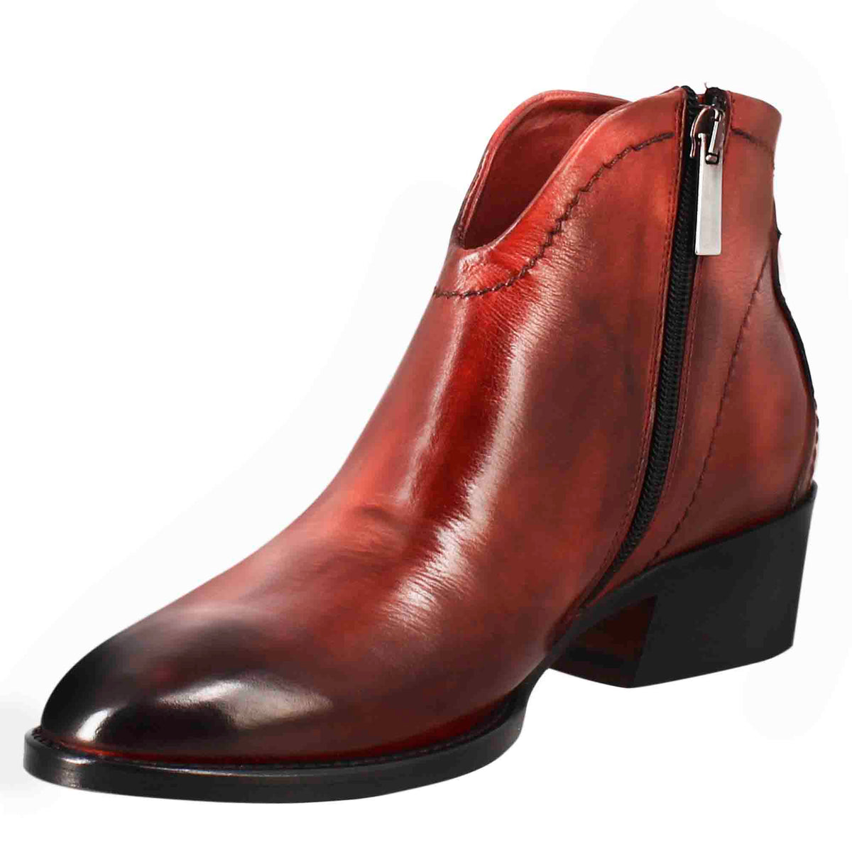 Stivaletto da donna liscio con tacco medio in pelle colore rosso - LeonardoShoes