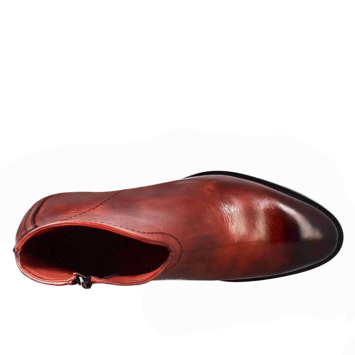 Stivaletto da donna liscio con tacco medio in pelle colore rosso - LeonardoShoes
