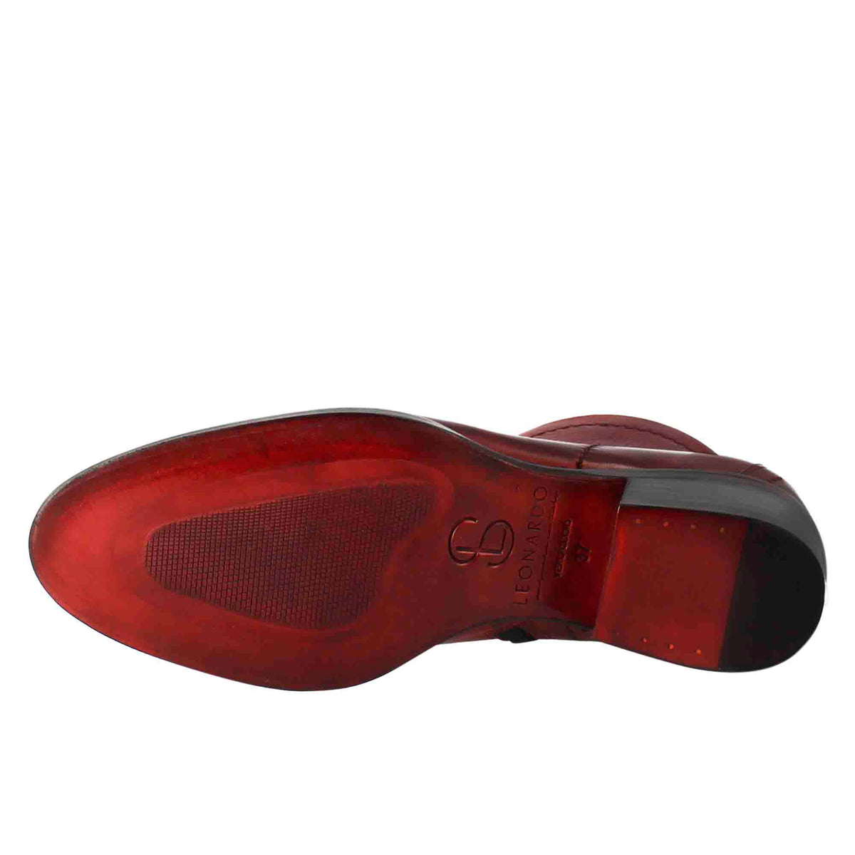 Stivaletto da donna liscio con tacco medio in pelle colore rosso - LeonardoShoes
