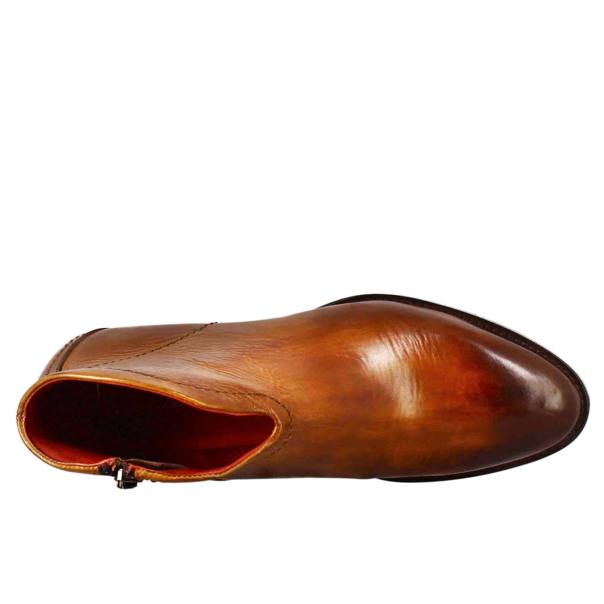 Stivaletto da donna liscio con tacco medio in pelle colore marrone chiaro - LeonardoShoes