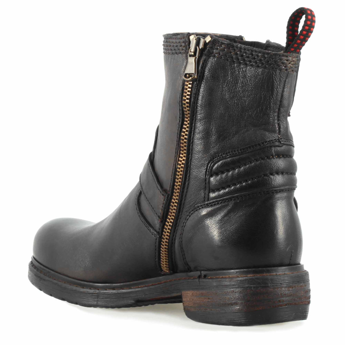 Stivaletto da donna con doppia fibbia in vera pelle colore nero - LeonardoShoes