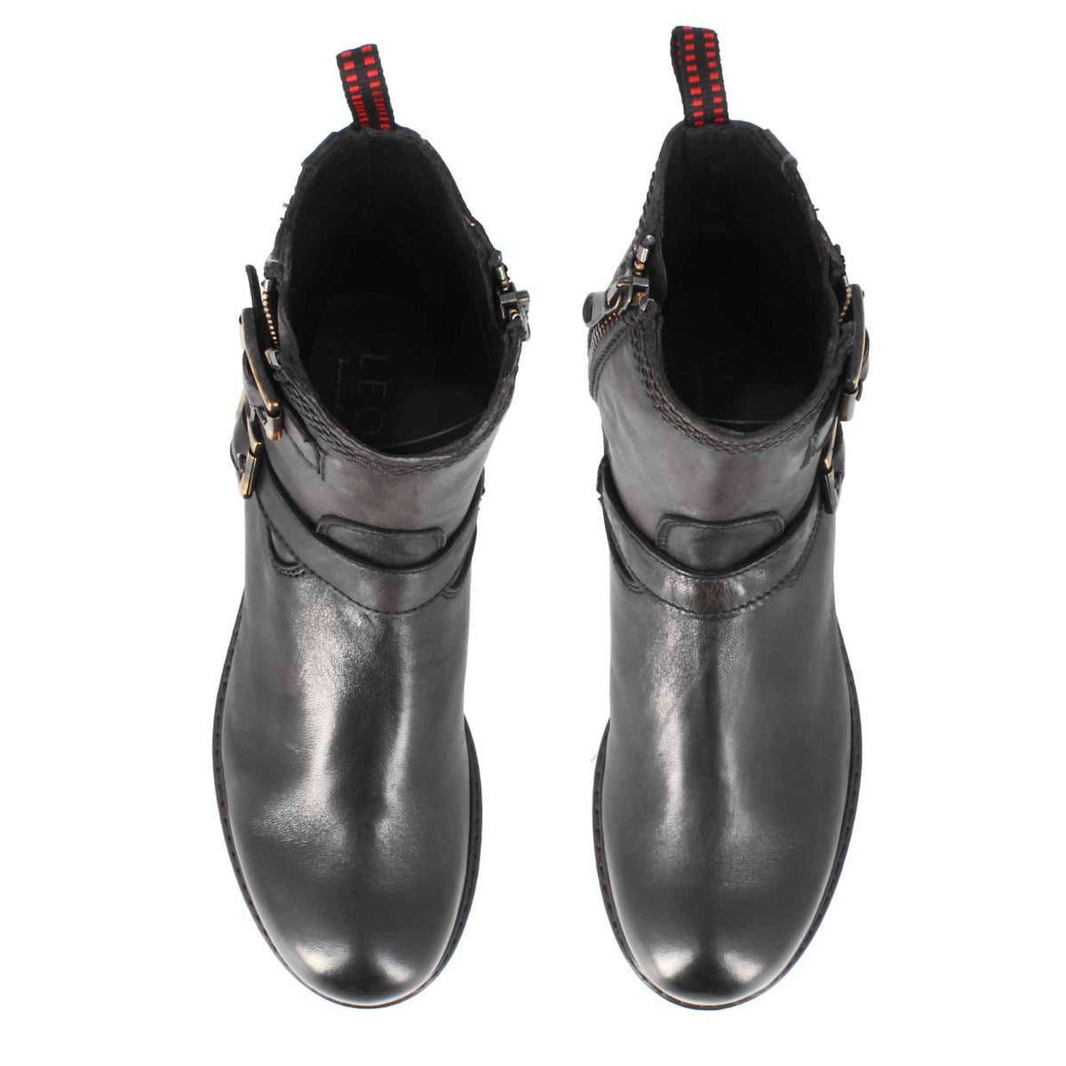 Stivaletto da donna con doppia fibbia in vera pelle colore nero - LeonardoShoes