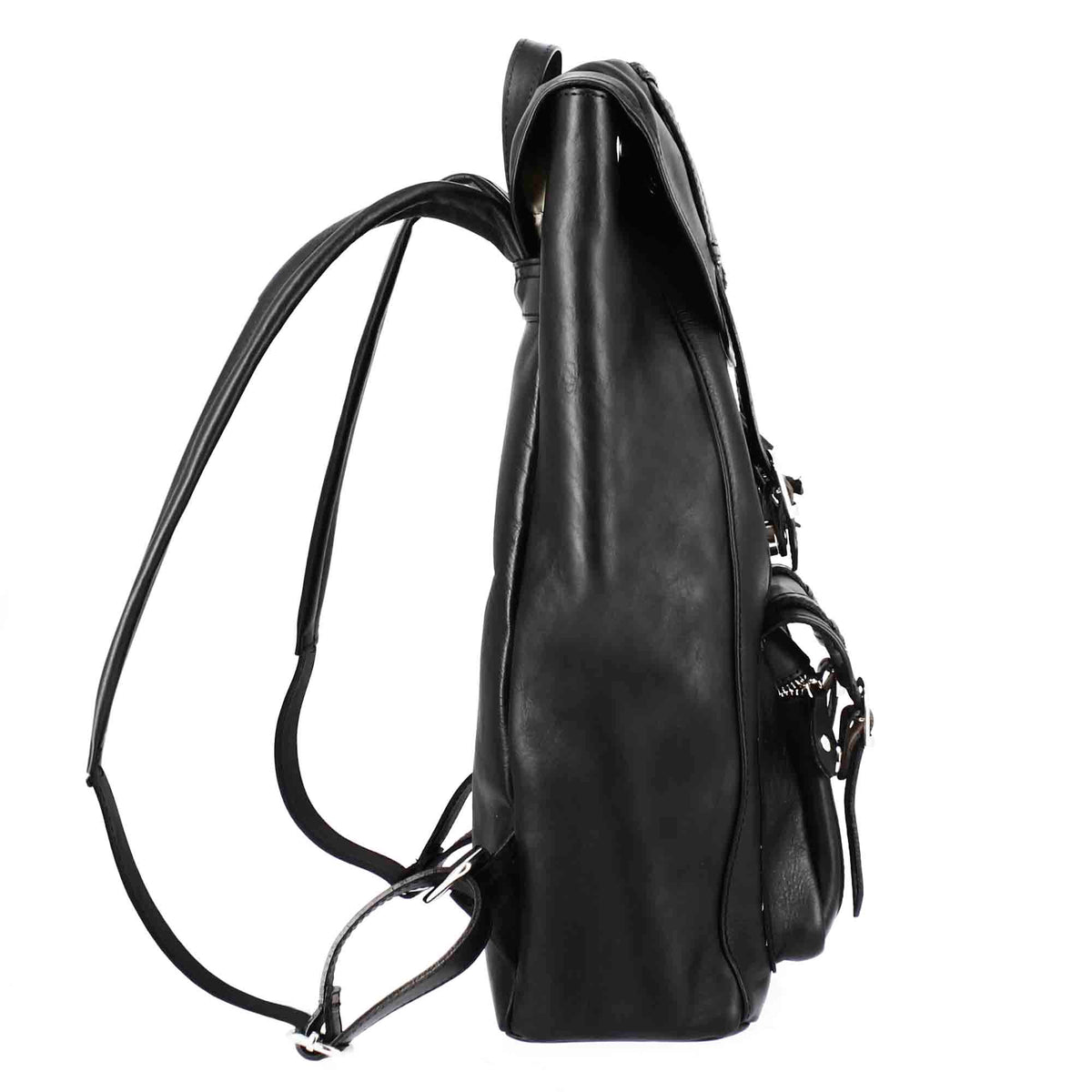 Zaino da viaggio in pelle colore nero con fibbie - LeonardoShoes