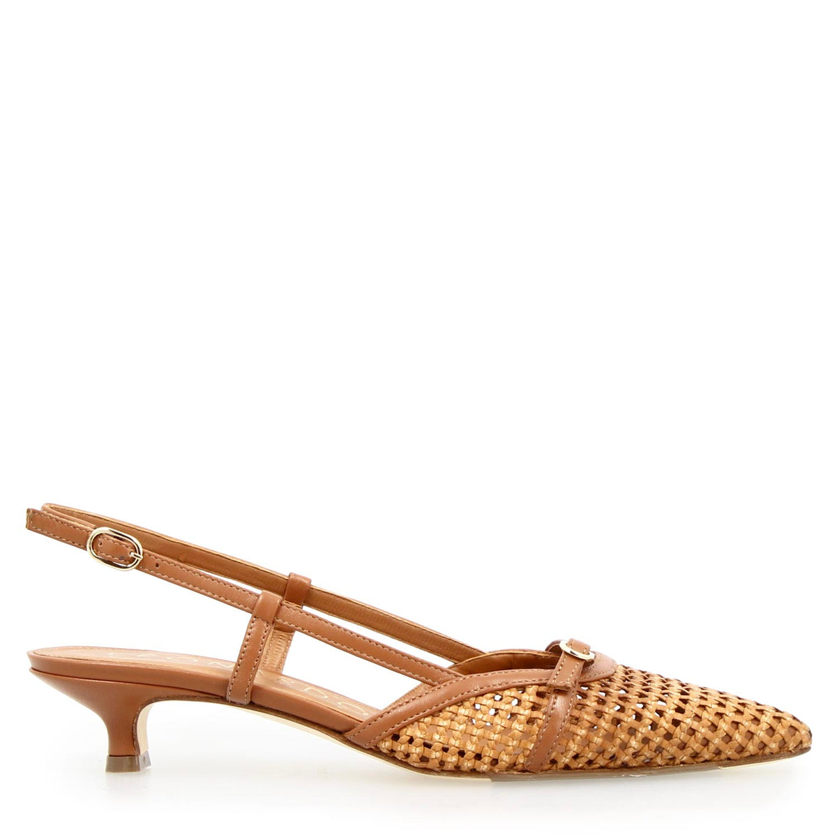 Aminta Sandalo slingback artigianale in pelle intrecciata marrone - LeonardoShoes