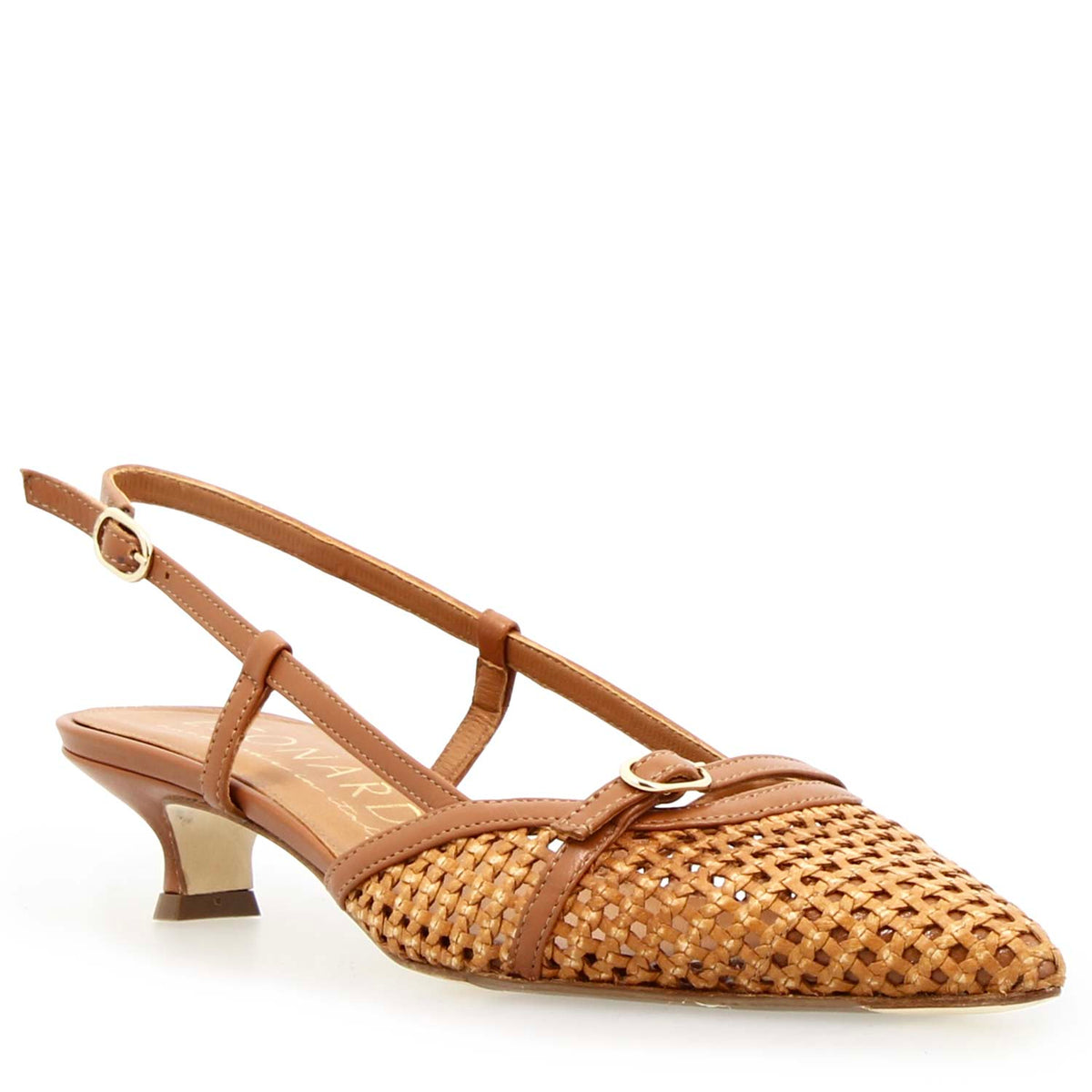 Aminta Sandalo slingback artigianale in pelle intrecciata marrone - LeonardoShoes