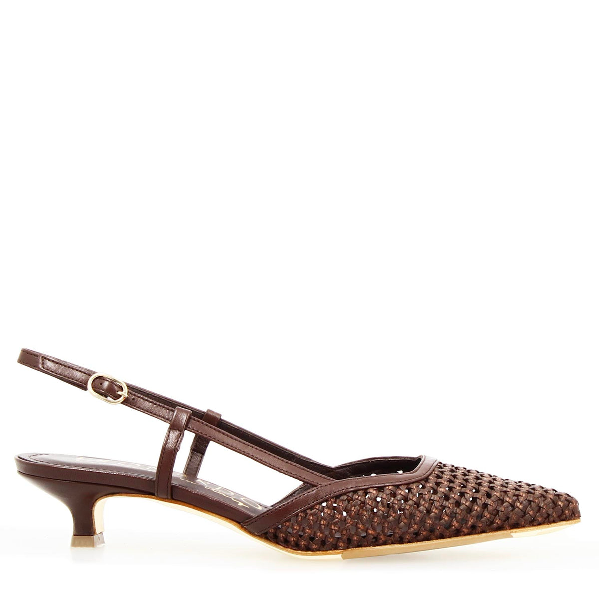 Aminta Sandalo slingback artigianale in pelle intrecciata moro - LeonardoShoes