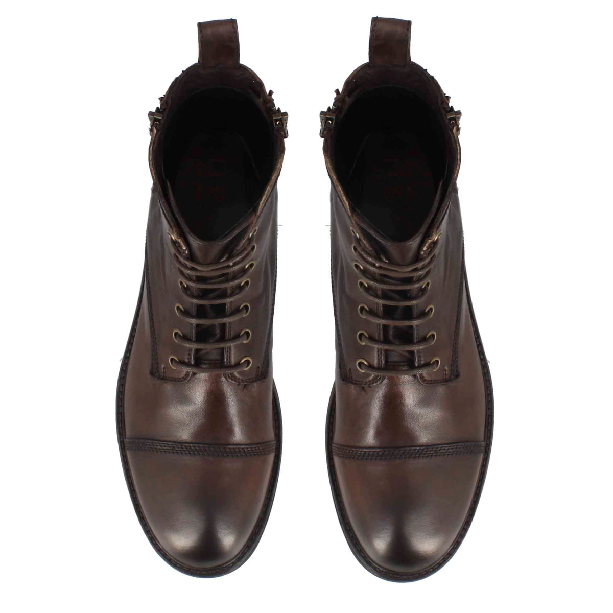 Anfibio da uomo in pelle marrone scuro con allacciatura e cerniera - LeonardoShoes
