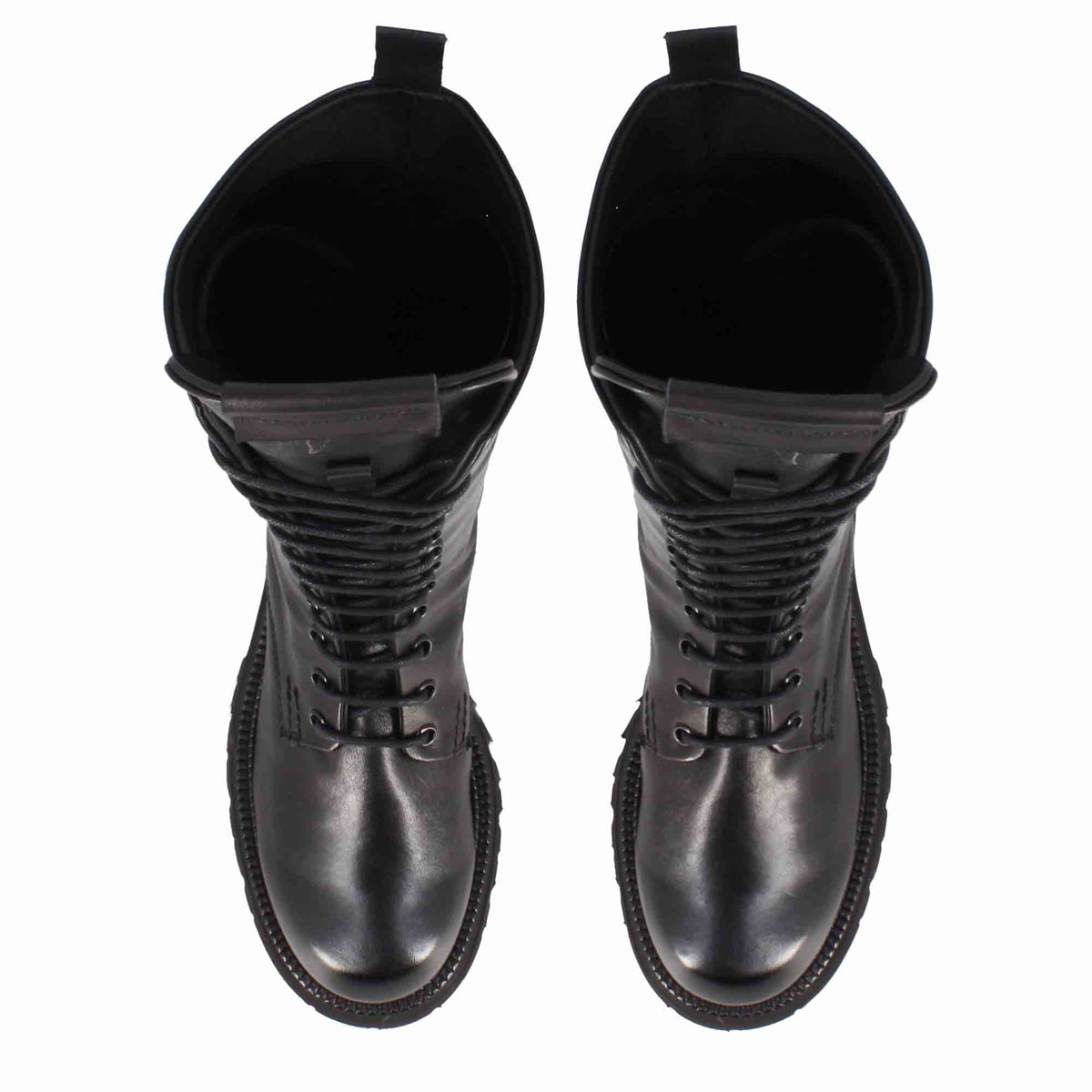 Stivaletto anfibio da donna in vera pelle colore nero con allacciatura - LeonardoShoes