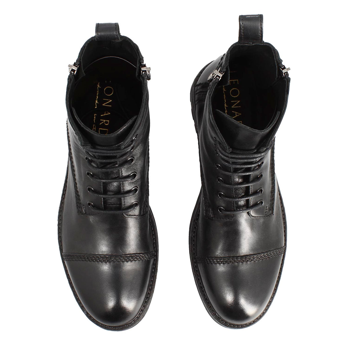 Anfibio da uomo in pelle nera con allacciatura e doppia cerniera - LeonardoShoes