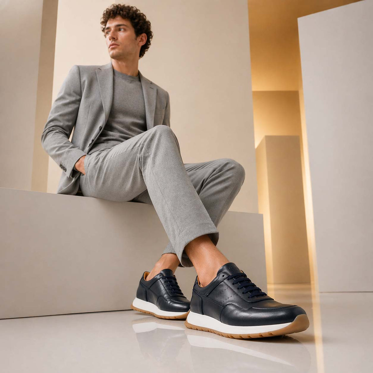 Sneaker artigianale da Uomo in pelle blu Ateneo - LeonardoShoes
