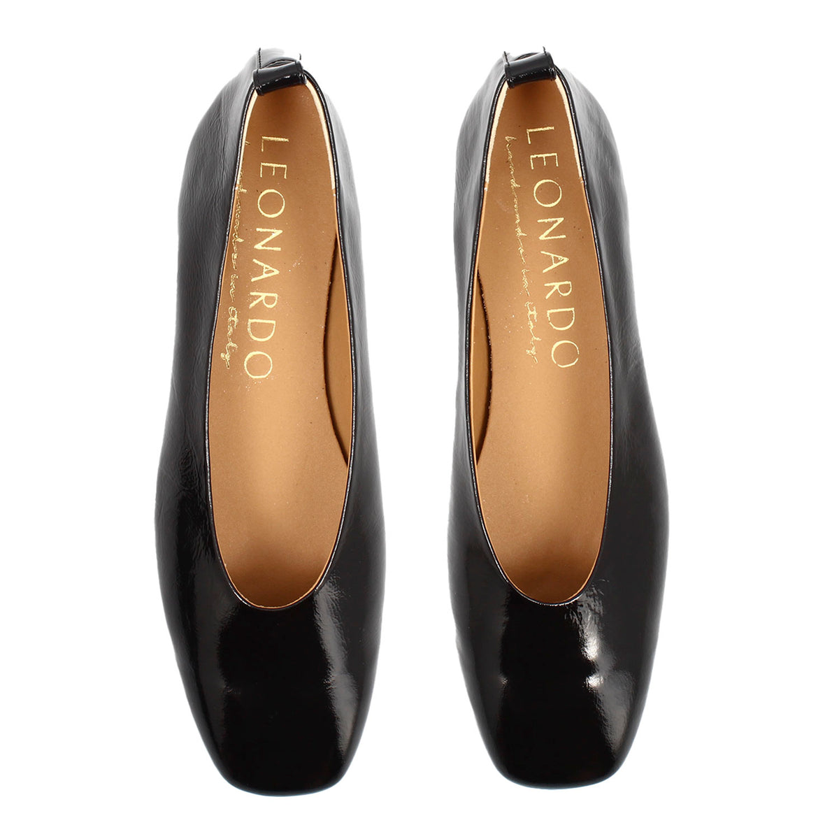 Ballerina artigianale da donna in pelle lucida colore nero - LeonardoShoes