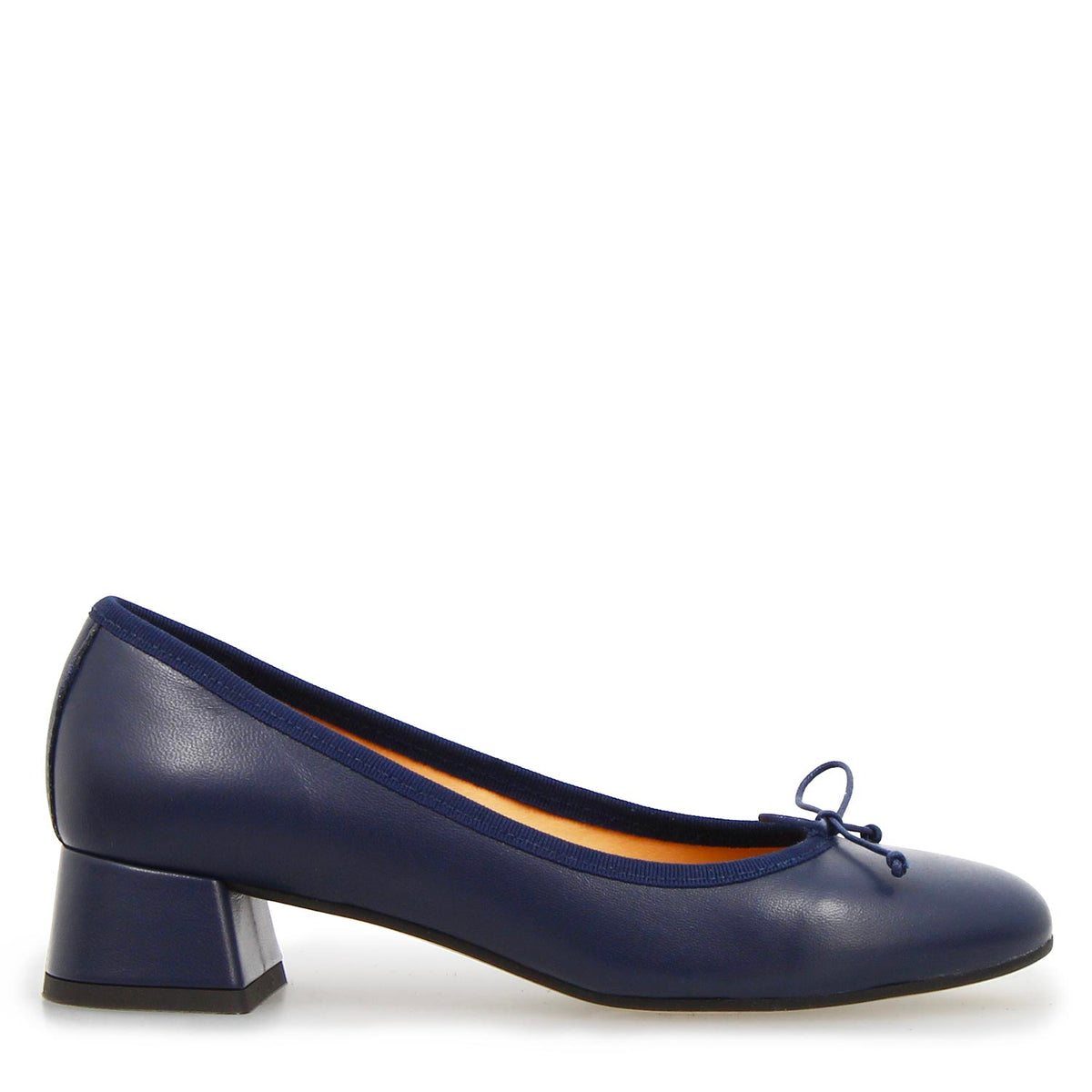 Ballerina tacco medio in pelle blu foderata Flaminia - LeonardoShoes