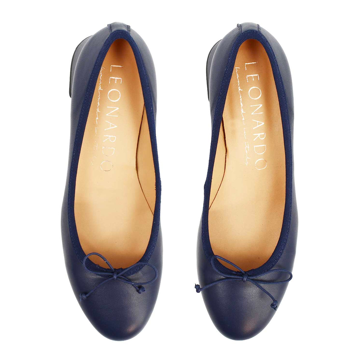 Ballerina tacco medio in pelle blu foderata Flaminia - LeonardoShoes