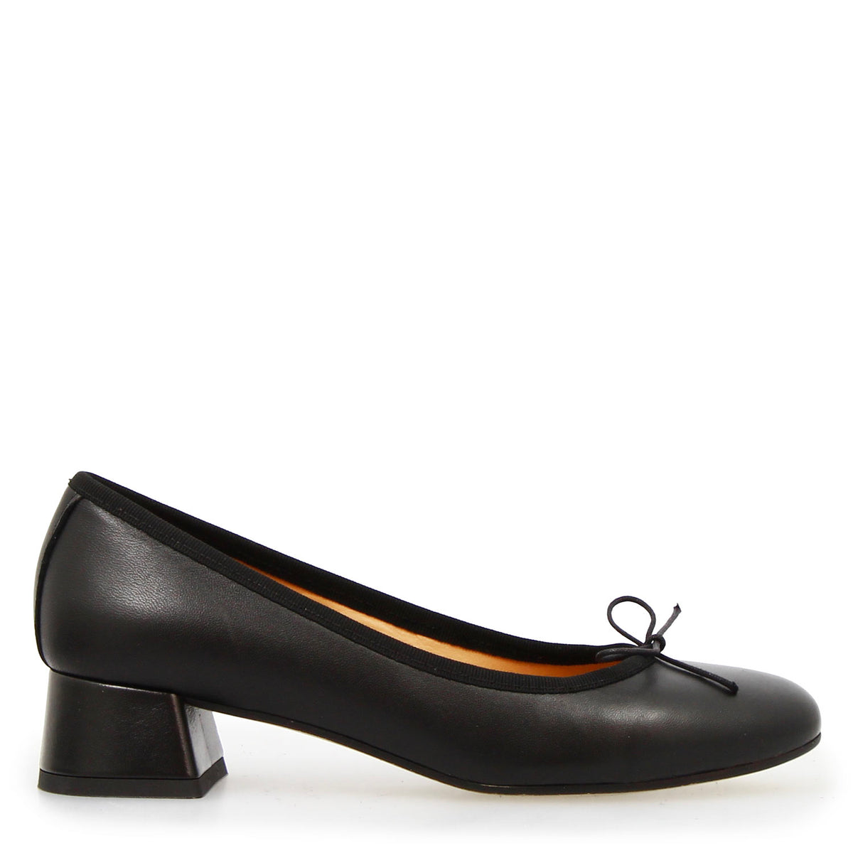 Ballerina nera foderata Flaminia in pelle tacco medio - LeonardoShoes
