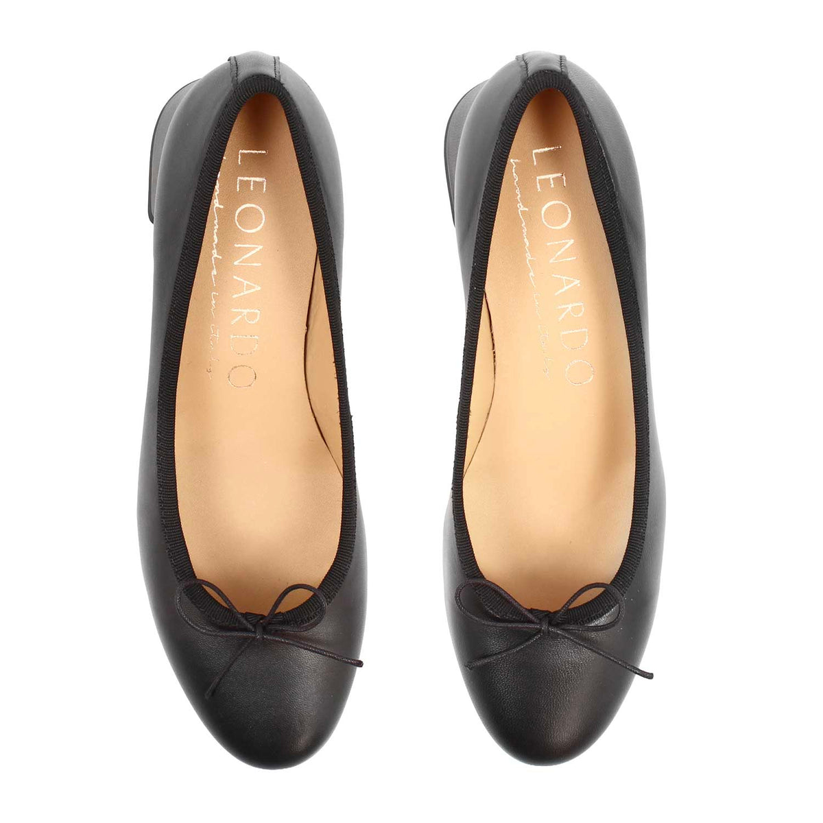 Ballerina nera foderata Flaminia in pelle tacco medio - LeonardoShoes