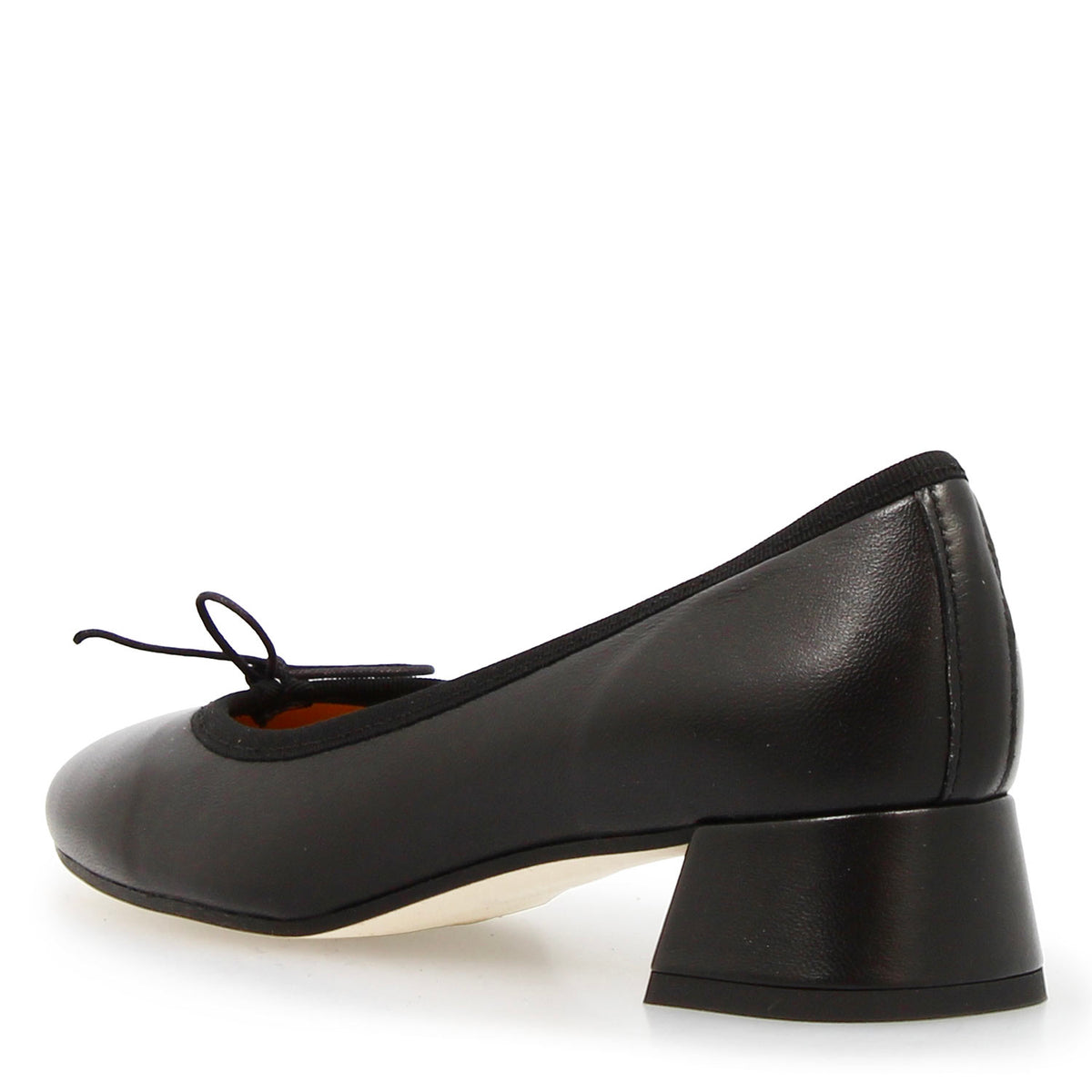Ballerina nera foderata Flaminia in pelle tacco medio - LeonardoShoes