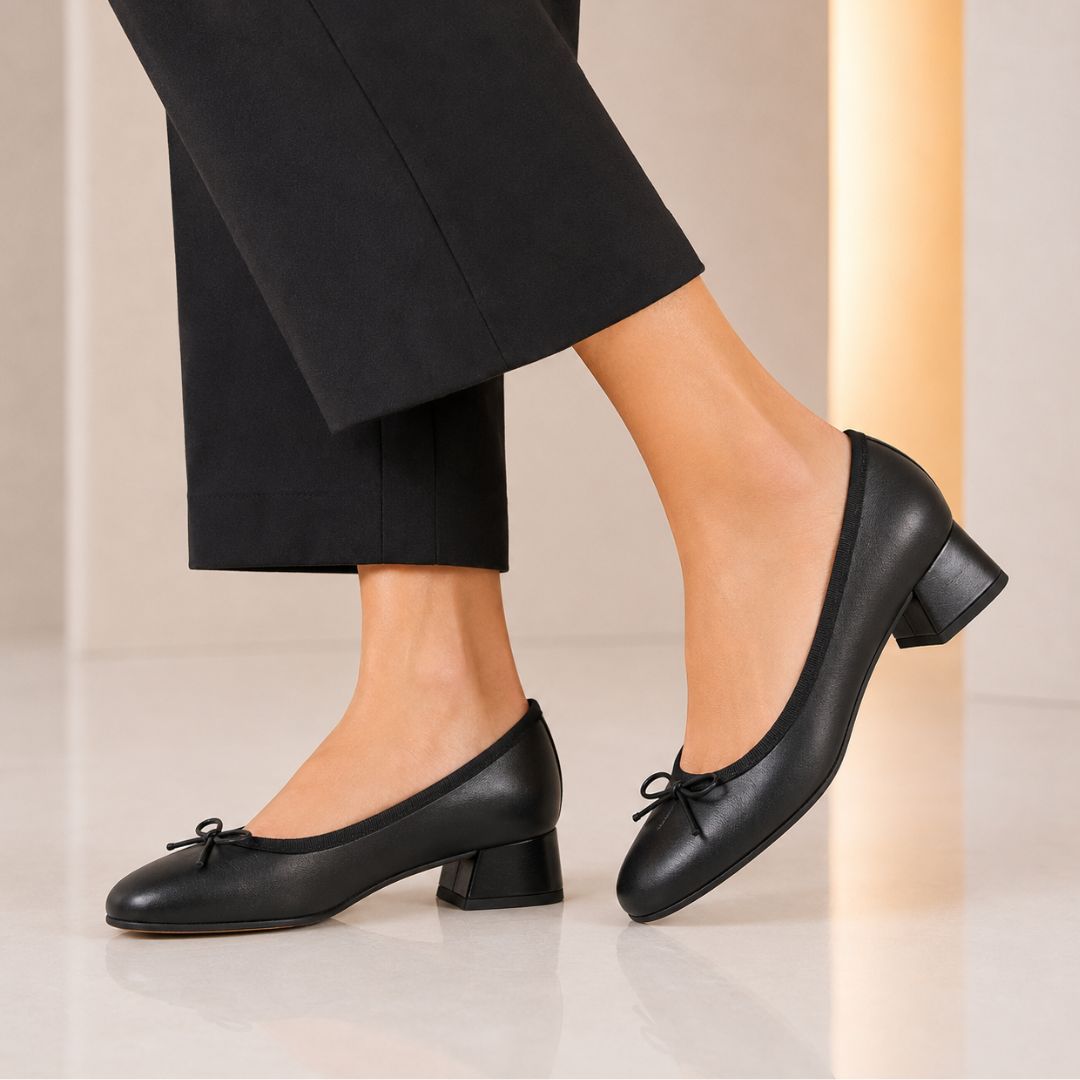 Ballerina nera foderata Flaminia in pelle tacco medio - LeonardoShoes