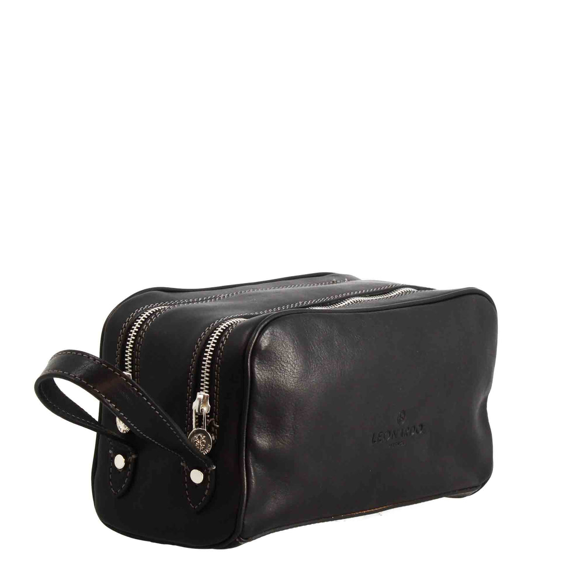 Necessaire doppio grande in pelle pieno fiore con doppia zip e tasca utility - LeonardoShoes
